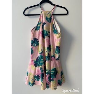 Pink and green tropical print dress